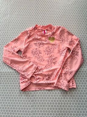 Betsey Johnson Pink Pineapple Rashguard Swim Shirt Size 10